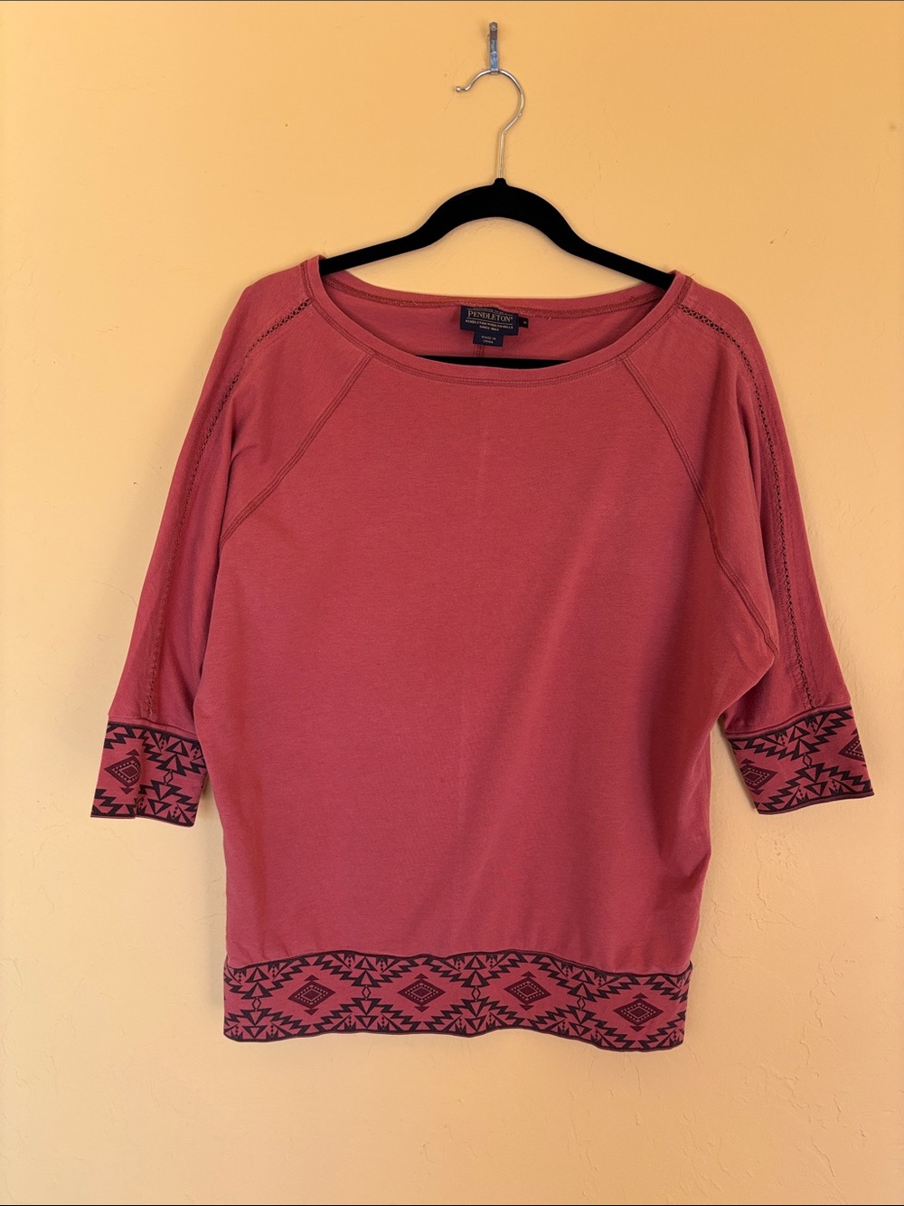 Pendleton Rose-Red Pullover with Tribal Trim
